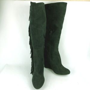 Diva Lounge Black Faux suede Fringe Fashion Boots